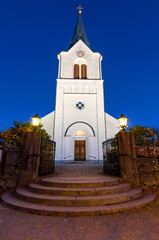 Swedish church entrance at evening time