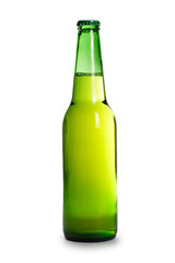 green beer bottle isolated over white background