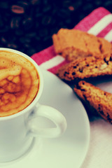 italian creamy expresso with cantuccini biscuits