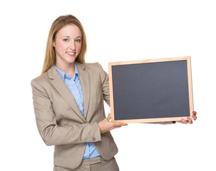 Businesswoman hold with chalkboard