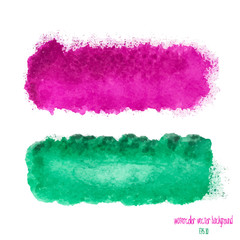 Watercolor pink and green banner isolated on white background. Vector illustration, Eps 10.   