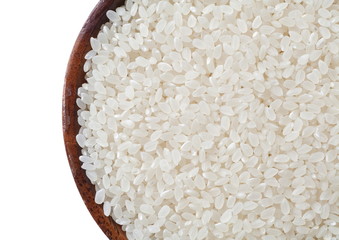 Asian white rice or uncooked white rice on white background
