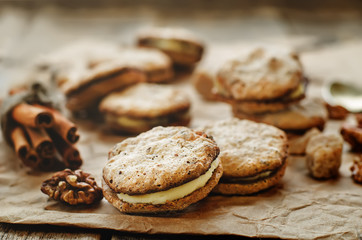 meringue with nuts and chocolate with cream cheese