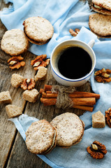 coffee with meringue with nuts and chocolate with cream cheese