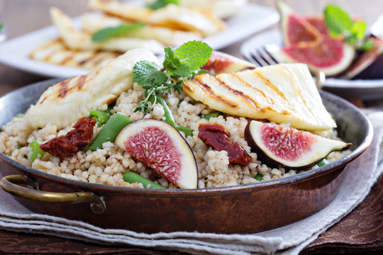 Spiced cous-cous with grilled haloumi