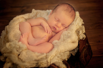 Small Sleeping Newborn on Basket
