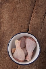 Raw chicken legs drumsticks