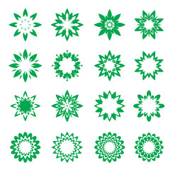 Set of green geometric flowers