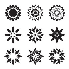 Set of black geometric flowers