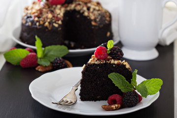 Chocolate banana cake with nuts