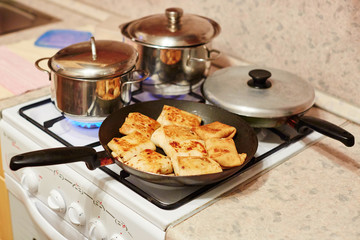 Traditional Russian fried stuffed pancakes