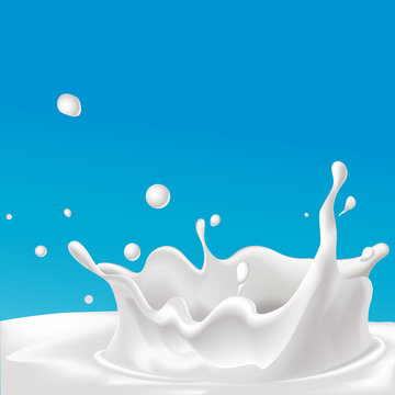 vector splash of milk - illustration with blue background