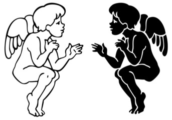 Black and white  silhouettes of angels