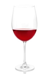 Red wine glass of wine isolated on white