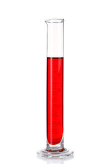 Test-tube with red fluid isolated on white