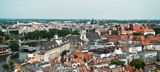 Naklejka na ściany i meble Air view panorama with wroclaw (breslau), poland.