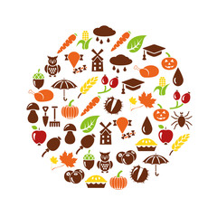 autumn icons in circle