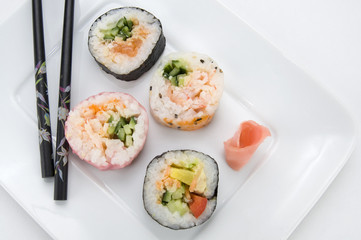Various Shushi with Ginger and Chopsticks