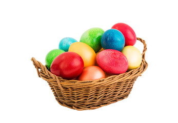 Fototapeta na wymiar Colorful Easter eggs in basket