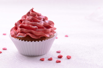 Delicious cupcake on table close-up
