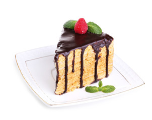 Chocolate cake isolated on white