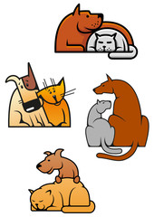 Cartoon friending cat and dog pets