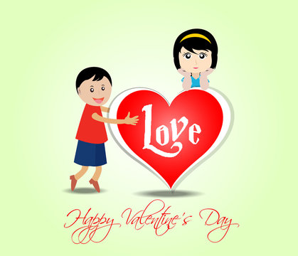 Happy valentine's day with kids and heart