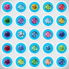 Set of 25 icons colored gemstones