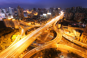 modern city traffic and skyline at night,shanghai.