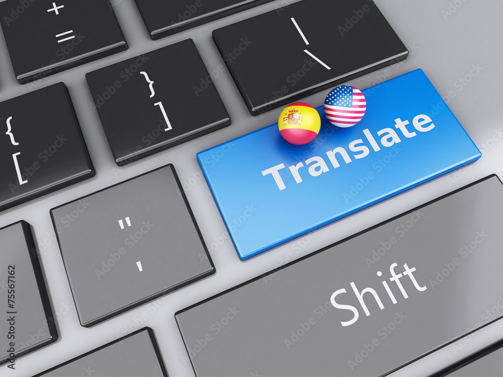 Poster 3d translation button on computer keyboard. translating concept.