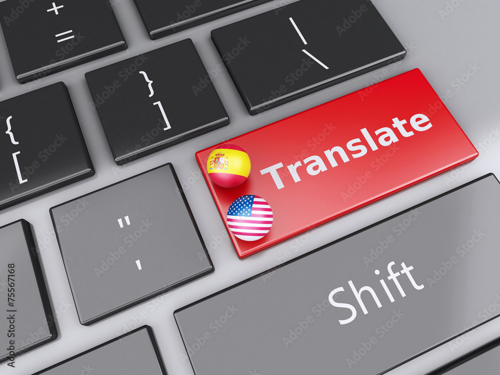 Poster 3d translation button on computer keyboard. translating concept.
