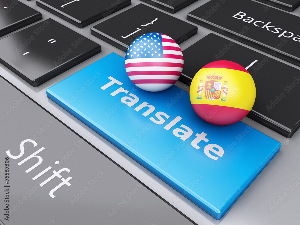 Fototapete 3d translation button on computer keyboard. translating concept.