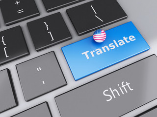 3d english translation button on Computer Keyboard. Translating
