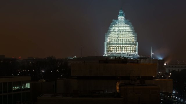 Time lapse of the United States Capitol building at night