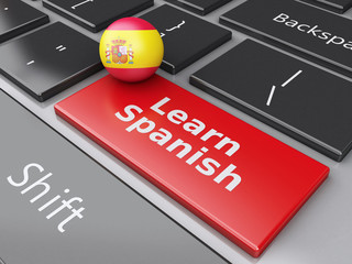 Fototapeta premium 3d Learn spanish on computer keyboard. Education concept