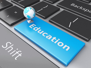 Fototapeta premium 3d Earth icon on computer keyboard. Education concept.