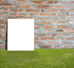 Blank Poster with brick wall and green lawn