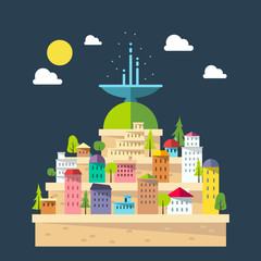 Flat design of fountain city