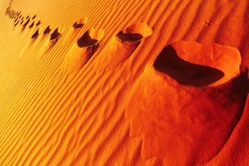 Zelfklevend Fotobehang Voetafdrukken op zandduin © Dmitry Pichugin