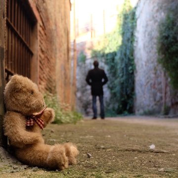 Osito de peluche abandonado en medio de la calle. Abandono y Nostalgia: El Osito de Peluche Olvidado en el Callej&oacute;n