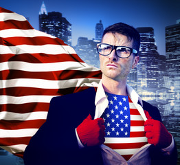 Superhero Businessman American Flag Patriotism National Concept