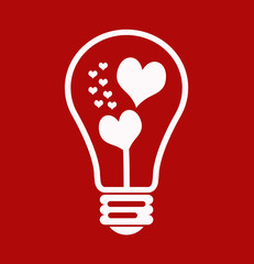 White hearts in bulb outline on red background