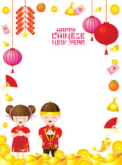 Obraz na płótnie Canvas Chinese New Year Frame with Chinese Kids