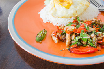 stir fried hot and spicy chicken with basil
