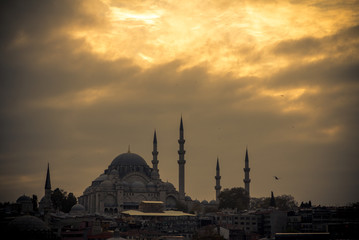 Fototapeta na wymiar Istanbul New Mosque (Yeni Camii) and Ships, Turkey