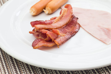 Breakfast style sausage and bacon with ham