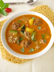 Gemüsesuppe mit Fleischklößchen und Buchweizen
