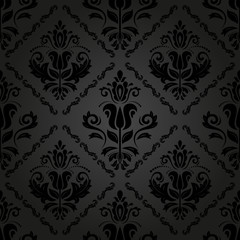 Damask Seamless Vector Pattern. Orient Dark Background
