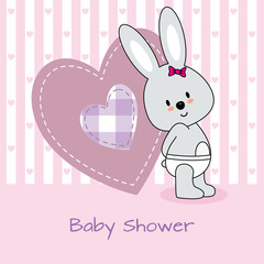 baby shower card. rabbit and heart