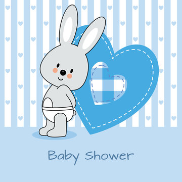 baby shower card. rabbit and heart